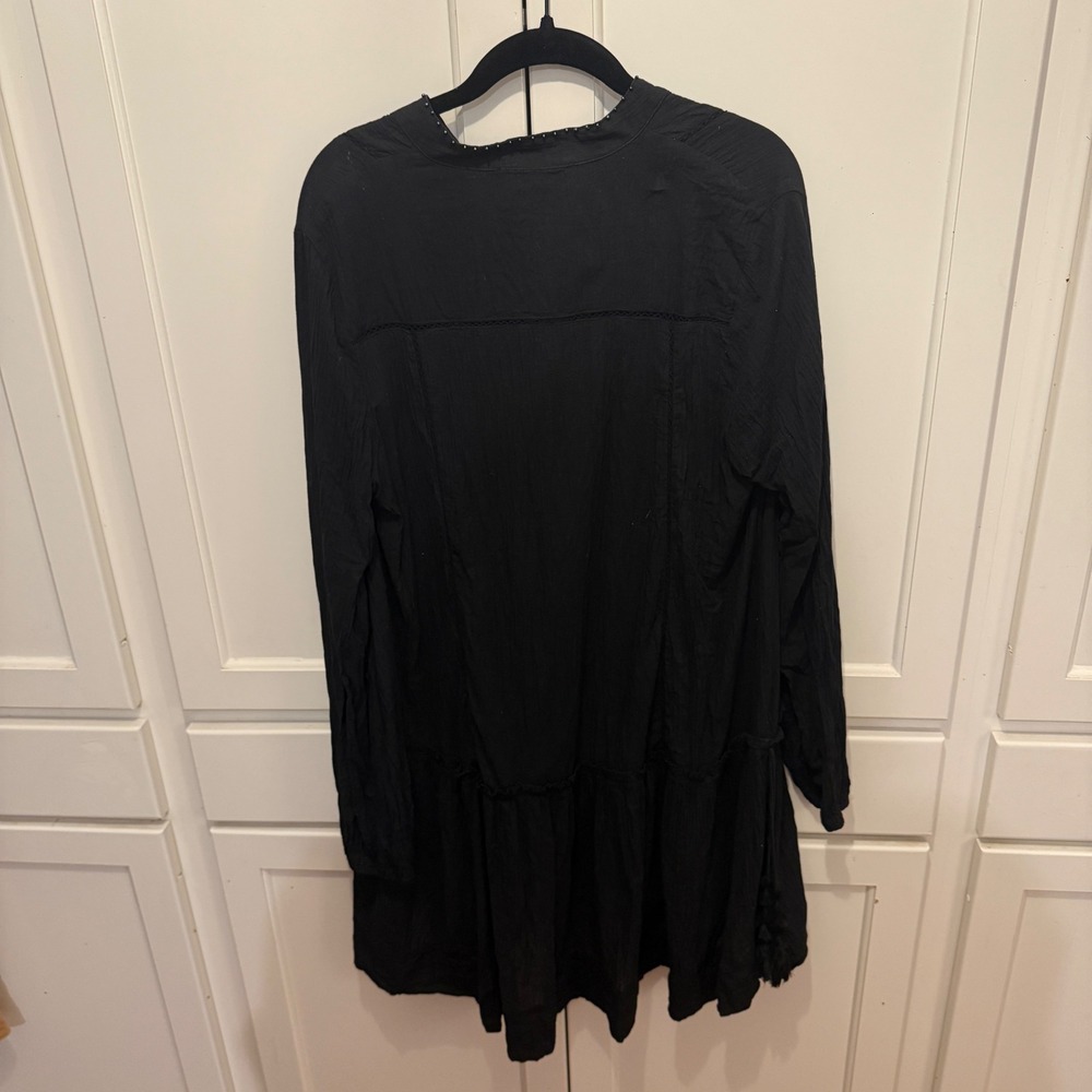 Pomander Place Black Cotton Gauze Tiered Mini Dress V-Neck Studded Y20649T M - Picture 4 of 7